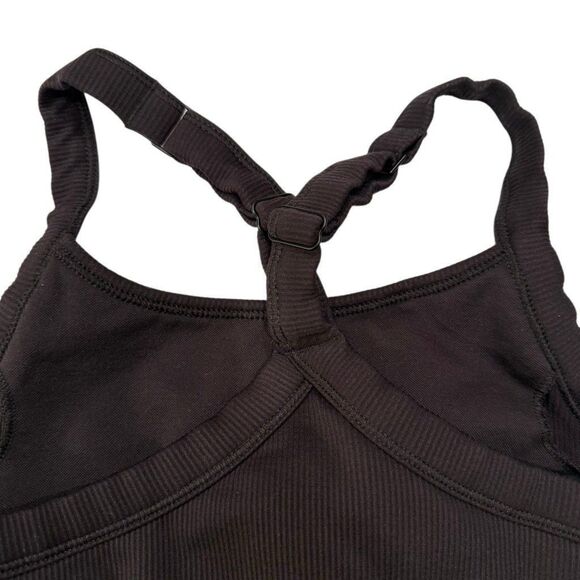 Alo Yoga Seamless Ribbed Favorite Bra Tank Top Racerback Black Logo Medium - Picture 4 of 5